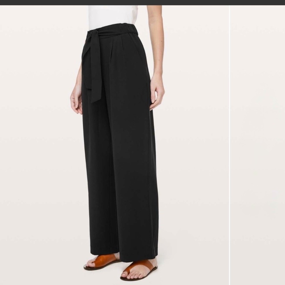 Lululemon Noir Pant Black Wide Leg High Rise Belted Trousers Size 8